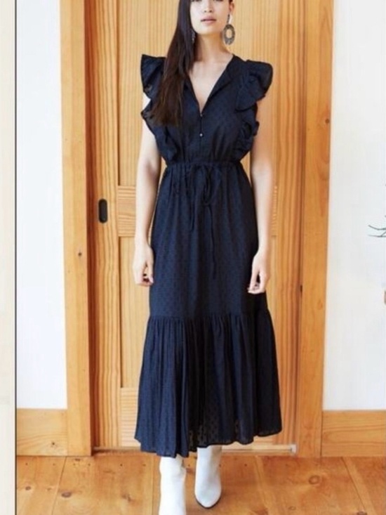 Emerson Fry Dresses & Skirts - Emerson Fry India Collection Surya Swiss Dot Black Maxi Dress Size Small.